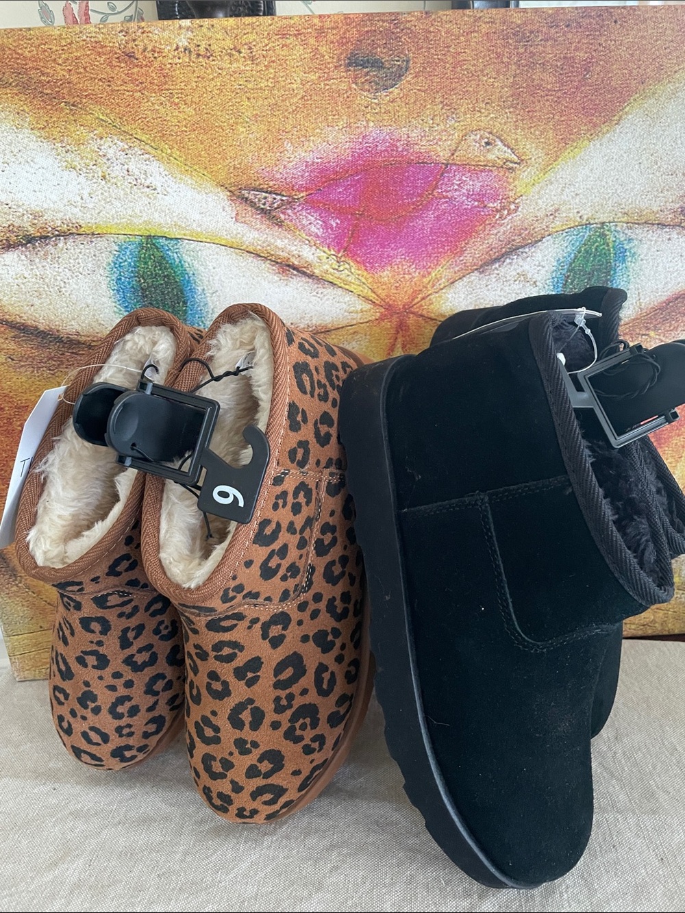 Time and Tru Leopard Print and a black pair Micro Suede Ankle booties -2 pair!